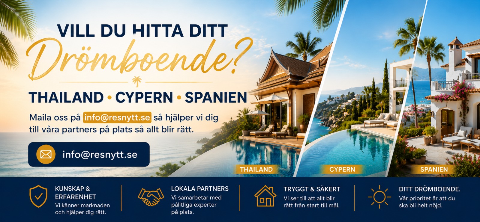 Köpa bostad i Spanien? Mejla info@resnytt.se så hjälper vi dig till rätt partner